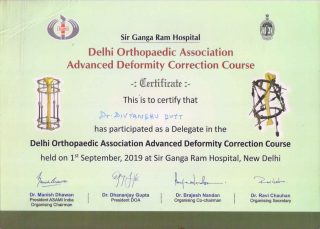 Advanced Deformity Correction Course – Delhi Orthopaedic Association Participation Certificate