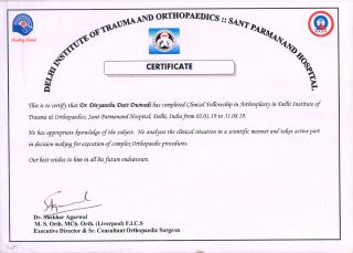 Clinical Fellowship Certification in Arthroplasty (Joint Replacement) – Sant Parmanand Hospital, Delhi