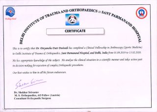 Clinical Fellowship Certification in Arthroscopy & Sports Medicine – Sant Parmanand Hospital, Delhi
