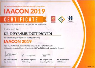 IAACON 2019 – Certificate of Participation at Indian Arthroplasty Association Conference