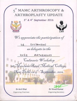 Participation Certificate on Knee Arthoscopy