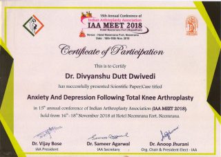 Participation Certificate in 16th Annual Conference of Indian Arthroplasty Association