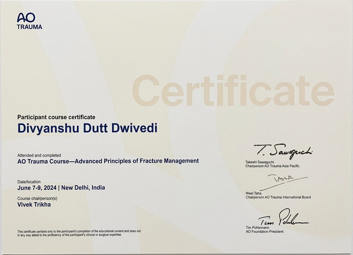 AO Trauma Course Certification in Advanced Principles of Fracture Management AO Trauma Course Certification in Advanced Principles of Fracture Management