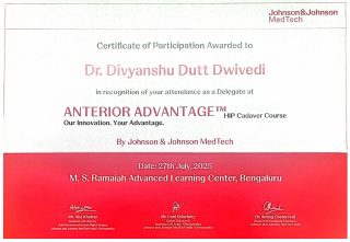 certificate for completion of Cadaveric course on Direct anterior approach Total Hip Arthroplasty